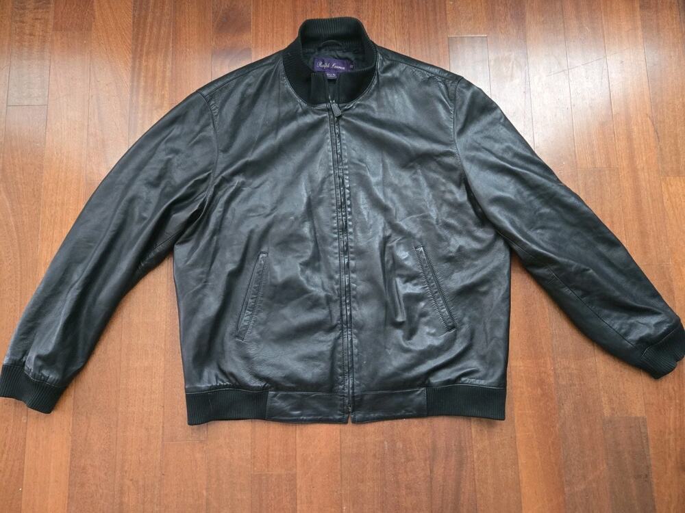 Ralph Lauren Purple Label Full Zip Lambskin Leather Jacket Black Mens Sz Xl